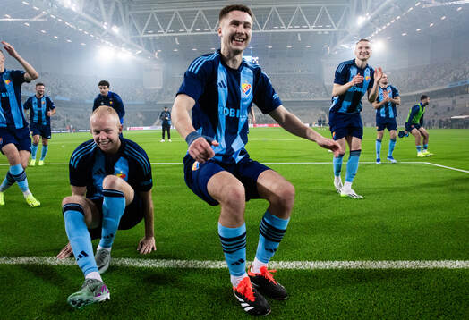Djurgårdens Peter Therkildsen och Miro Tenho jublar