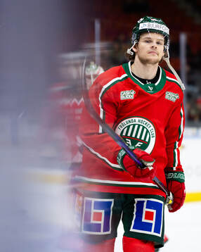 Frölundas Malte Strömwall innan ishockeymatchen i SHL