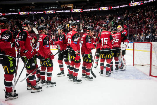 Malmö Redhawks målvakt Adam Werner jublar