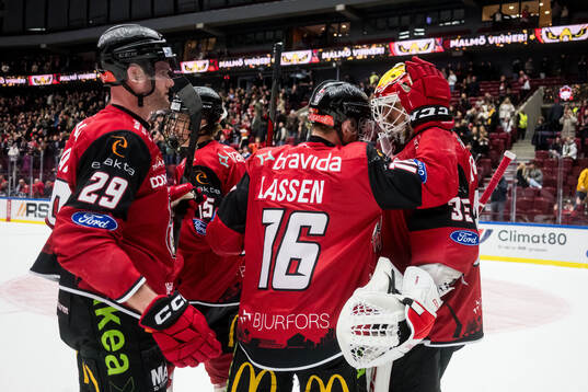 Malmö Redhawks Kim Rosdahl, Matias Lassen och målvakt