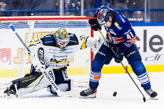 HV71s målvakt Joni Ortio och Växjös Ludvig Nilsson
