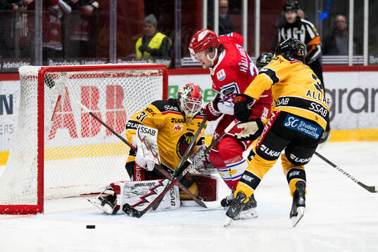 Timrås Filip Hållander och Luleås målvakt Matteus Ward