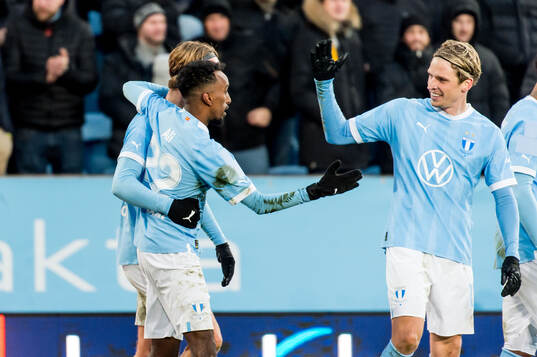 Malmö FFs Taha Abdi Ali och Erik Botheim jublar