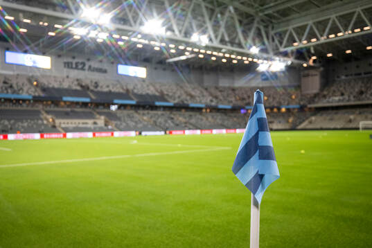 En hörnflagga med Djurgårdens färger