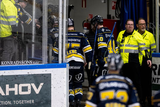 HV71s Radan Lenc och Oskar Stål-Lyrenäs deppar