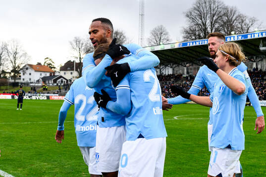 Malmö FFs Isaac Kiese Thelin och Erik Botheim jublar