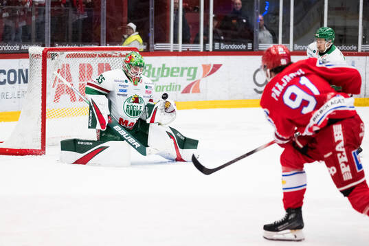 Rögles målvakt Christoffer Rifalk mot Timrås Magnus