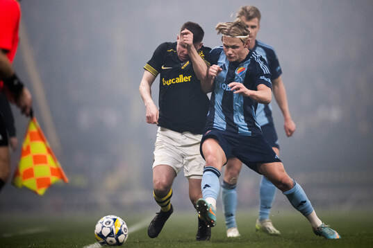 AIKs Mads Døhr Thychosen och Djurgårdens Tobias Gulliksen