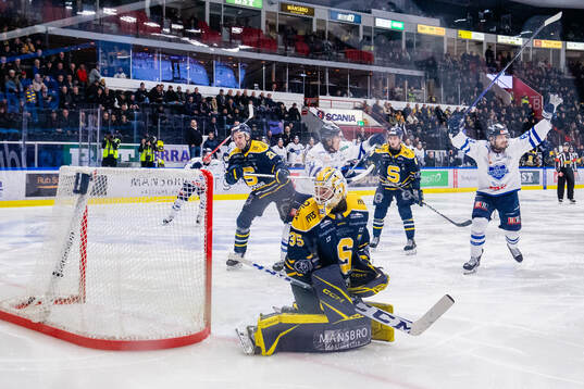 Södertäljes målvakt Tomas Sholl släpper in 1-2 av