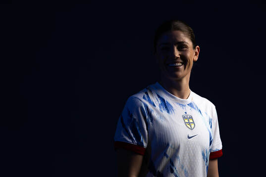 Maren Mjelde of the Norwegian national football team poses