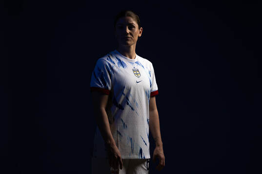 Maren Mjelde of the Norwegian national football team poses
