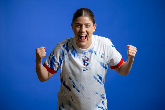 Maren Mjelde of the Norwegian national football team poses