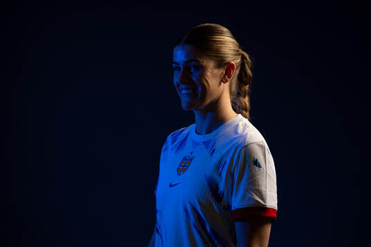 Maren Mjelde of the Norwegian national football team poses