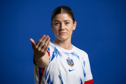 Maren Mjelde of the Norwegian national football team poses