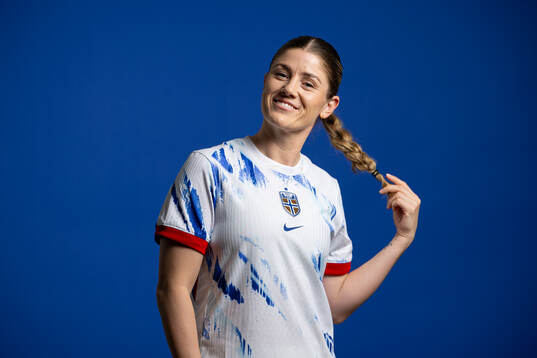 Maren Mjelde of the Norwegian national football team poses