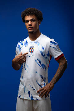 Oscar Bobb of the Norwegian national football team poses