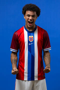 Oscar Bobb of the Norwegian national football team poses