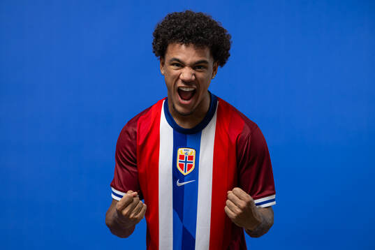 Oscar Bobb of the Norwegian national football team poses