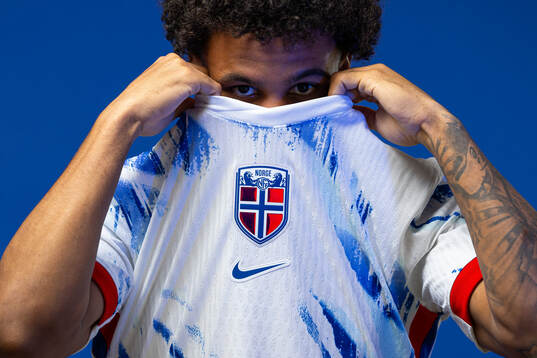 Oscar Bobb of the Norwegian national football team poses