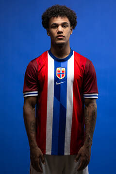 Oscar Bobb of the Norwegian national football team poses