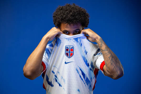 Oscar Bobb of the Norwegian national football team poses