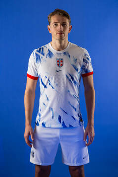 Sander Berge of the Norwegian national football team poses