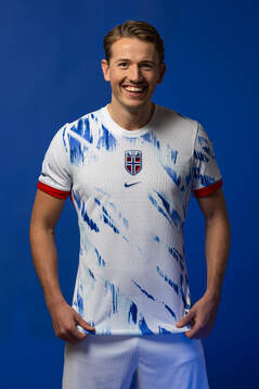 Sander Berge of the Norwegian national football team poses