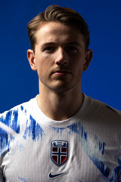 Sander Berge of the Norwegian national football team poses