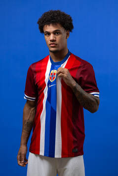 Oscar Bobb of the Norwegian national football team poses
