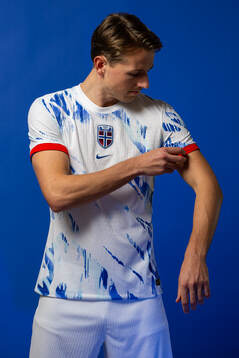 Sander Berge of the Norwegian national football team poses