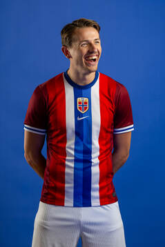 Sander Berge of the Norwegian national football team poses