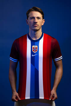 Sander Berge of the Norwegian national football team poses