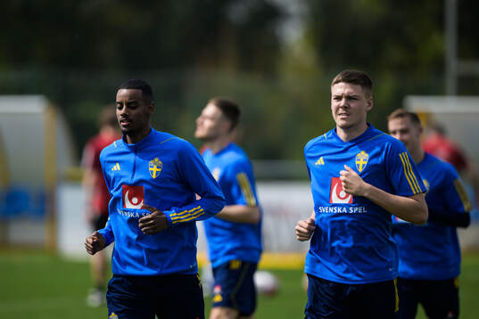 Alexander Isak and Emil Holm of the Swedish men's national