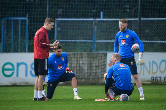 Goalkeeper coach Maths Elfvendal with goalkeepers