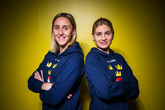Player Hanna Olsson and Goaltender Ida Boman of Sweden’s