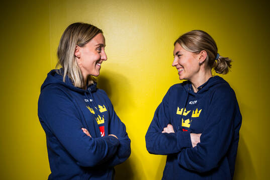 Player Hanna Olsson and Goaltender Ida Boman of Sweden’s