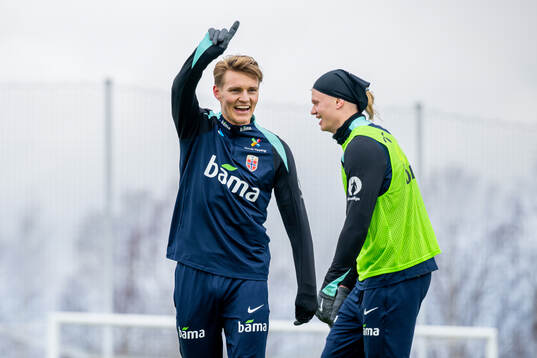 Martin Ødegaard and Erling Braut Haaland of the Norwegian