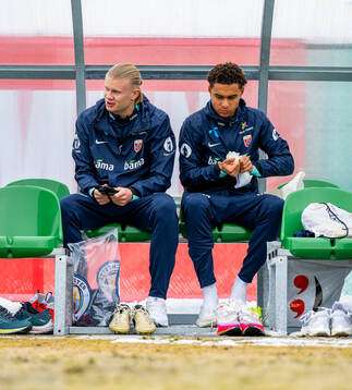 Erling Braut Haaland and Antonio Nusa of the Norwegian