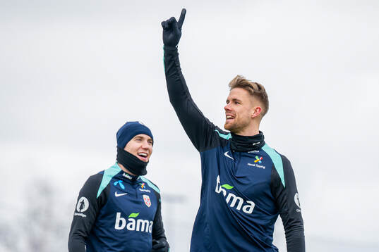 Kristian Thorstvedt and Kristoffer Ajer of the Norwegian