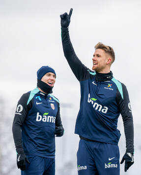 Kristian Thorstvedt and Kristoffer Ajer of the Norwegian