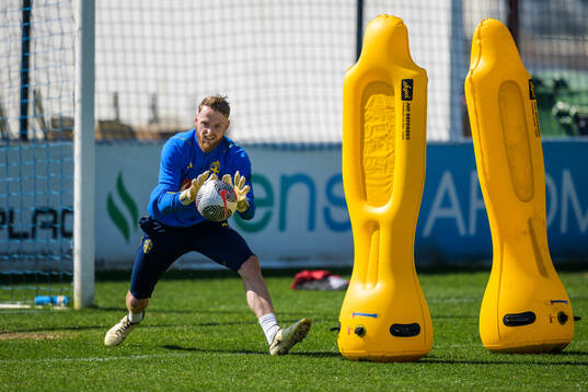 Goalkeeper Viktor Johansson of the Swedish men's national