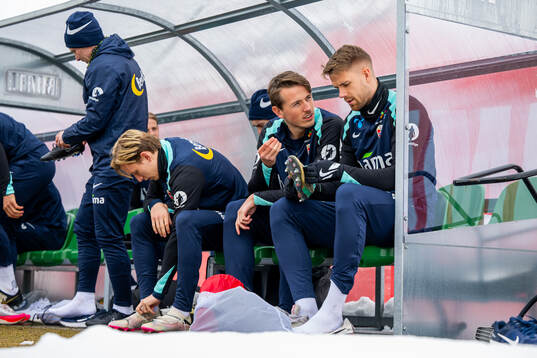 Sander Berge and Kristoffer Ajer of the Norwegian national