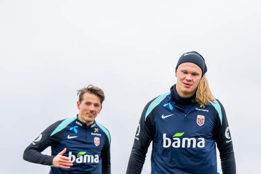 Sander Berge and Erling Braut Haaland of the Norwegian