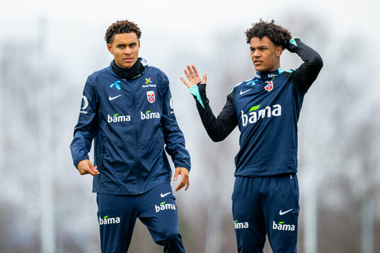 Antonio Nusa and Oscar Bobb of the Norwegian national
