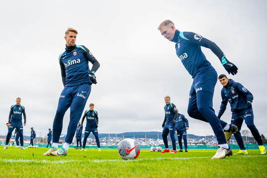 Kristoffer Ajer and Andreas Hanche-Olsen of the Norwegian