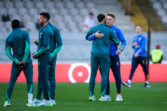 Viktor Gyökeres of Sweden greets a Portuguese player