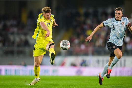 Viktor Gyökeres of Sweden and Joao Palhinha of Portugal