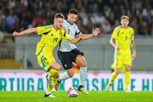 Mattias Svanberg of Sweden and Goncalo Ramos of Portugal