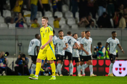 Emil Holm of Sweden looks dejected