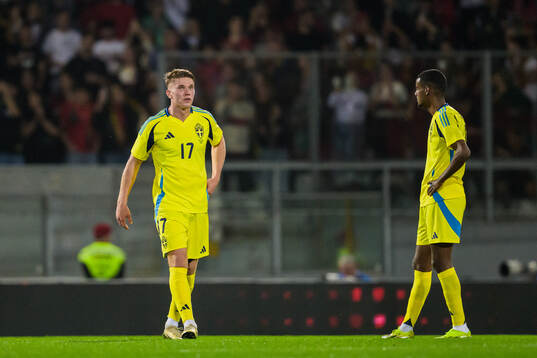 Viktor Gyökeres and Alexander Isak of Sweden looks dejected